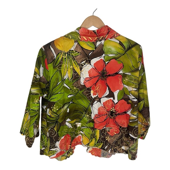 Trenz Woman by Theresa Renz Floral Blazer Jacket Lightweight with Cut Outs 1X - Picture 2 of 9